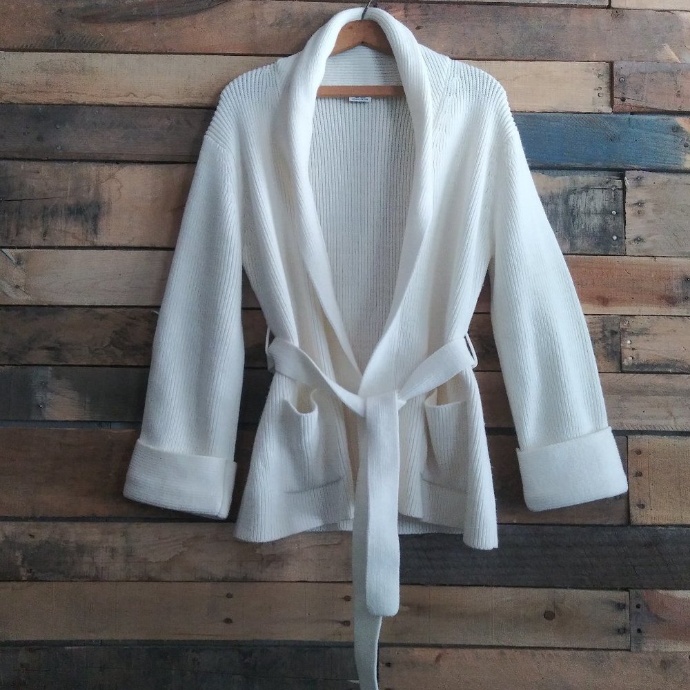 Womens Shawl Cardigan Matching Belt White Sz L